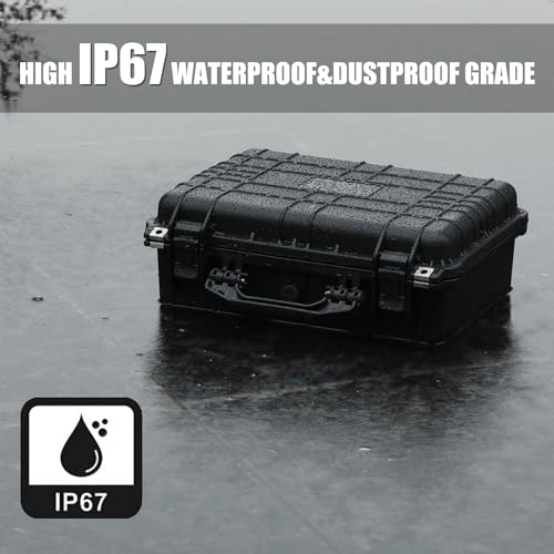 Image of Mayouko 16 inch Waterproof Plastic Toolbox with Foam Insert, 16 inch x 13.2 inch x 7 inch, IP67 Lockable Storage Box, Customizable Foam, Shockproof Hard Case Weatherproof Container, Protective Hard Camera Case