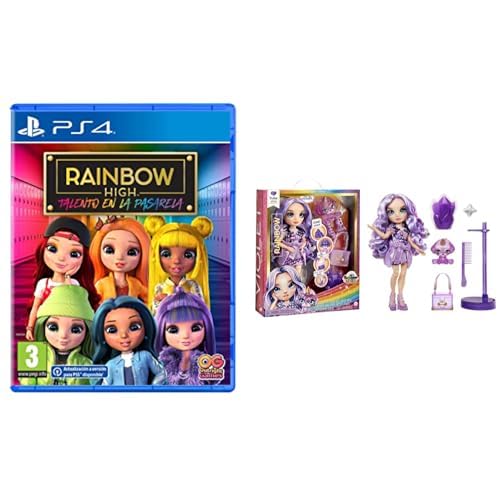 Rainbow High: Talento en la Pasarela - PS4 + Rainnbow High Fashion Doll with Slime & Mascota - Violet (Morado)
