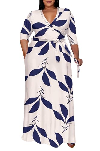 Image of Runwind Plus Size Maxi Dresses - 3 /4 Sleeve V Neck Long Dress for Women (XL-6XL)