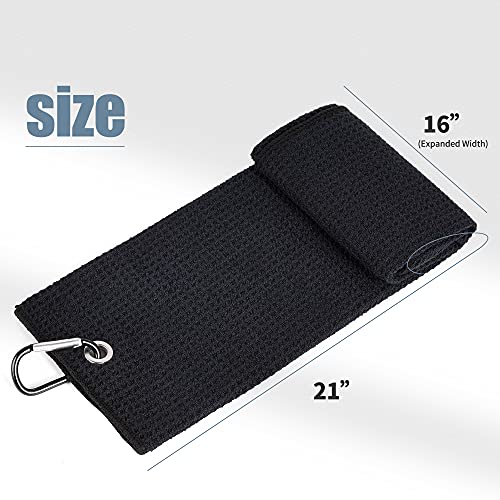 Mile High Life Microfiber Waffle Pattern Tri-Fold Golf Towel | Brush Tool Kit With Club Groove Cleaner, Retractable Extension Cord And Clip (Black Towel+Orange Brush) #TOP3