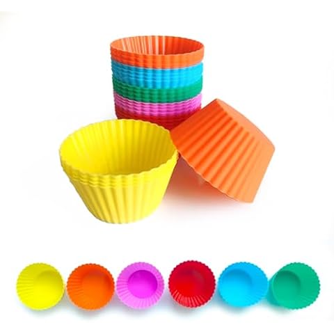 SOV Reusable Silicone Cupcake Liners 24 PCS, Baking Muffin Cups Liners for Cupcakes, Colorful Cover