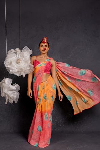 Image of MIRCHI FASHION Saree for Woman Georgette Floral and Leaf Printed | Elegant Farewell and Ceremonial Women's Sari with Blouse Piece