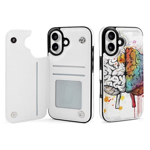 Housse iPhone 16 cerveau gauche et droit portefeuille cuir rabat fentes pour le bureau