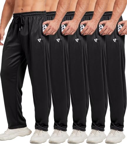 Lista de Pantalones Economicos para Caballero del mes. 46 Paquete de 5 pantalones deportivos para hombre, parte inferior abierta, con bolsillos con cierre, pantalones deportivos de malla de ajuste holgado, para correr, estilo casual,...