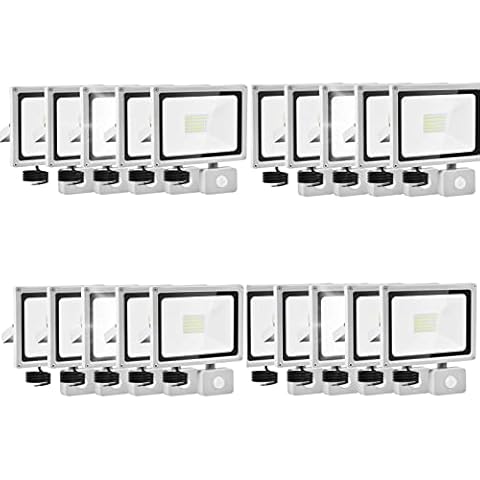 50W PIR Induction Flood Light Outdoor 20 Pack Motion Sensor Flood Lights, 6500K Cool White 5000LM IP65 Waterproof, Super Bright Waterproof Security Floodlight Cover