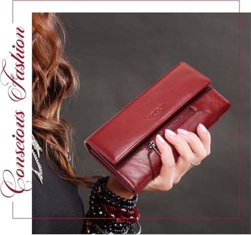 XZDEAIR Porte-Monnaie Embrayage de Portefeuille à Long Portage RFID Blogage de Cartes de Carte de Grande capacité Purseurs de Monnaie de Cartes de Vaches Cow Hide Pornets pour Femmes Sac à Main – vue 7