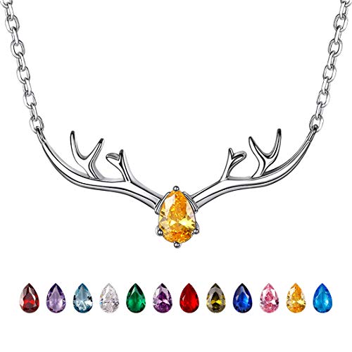 Silvercute Simulated Topaz Pendant Sterling Silver Pear Cut November Birthstone Inlaid Hunting Antler Dear Necklace For Women Girls 16-18" #TOP5