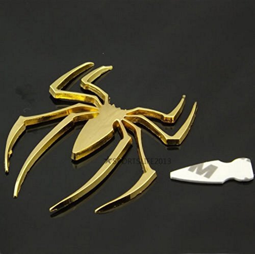 Image of VRT 3D Chrome Emblem Automotive Car, Bike Badges Logo Self Adhesive Sticker (Spider, Gold)