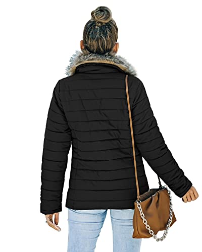 Vetinee Women Casual Faux Fur Lapel Zip Pockets Quilted Parka Jacket Puffer Coat2