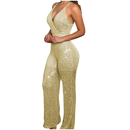 Jumpsuit de las mujeres con lentejuelas brillantes y ajuste slim para estilizar la figura