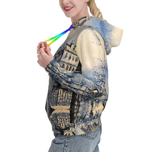 Sweat-shirt femme Tour Eiffel pull à capuche extensible imprimé doux