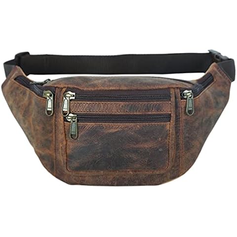 KOMALC Premium Buffalo Leather Fanny Pack Waist Multifunction Hip Bum Bag Travel Pouch for women and men- Adjustable with Multiple Pockets & Sturdy Zippers Ideal for travel Hiking Running And Cycling Cover