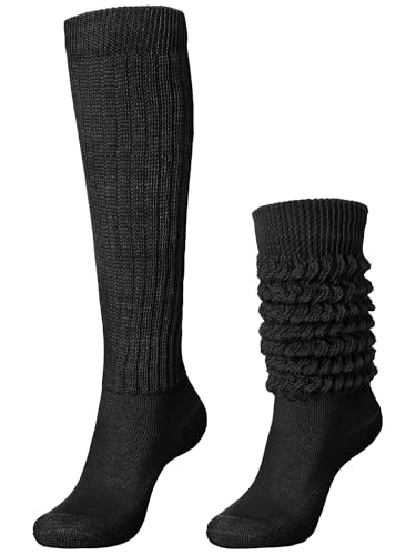 Glitopper Slouch Slouchy Socks Pack Knee High Scrunch 80s 90s Stacked Boot Socks(9-11 Black)