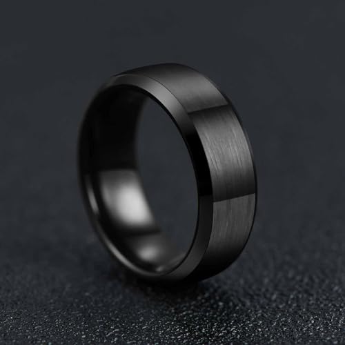 VQYSKO 4mm 6mm 8mm Tungsten Ring for Men Woman Wedding Band Engagement Ring Width | Silver Beveled Edges Matte Brushed Finish Comfort Fit | Size 5-12 (Black 8mm, 9) by VQYSKO - Used condition - Image 4