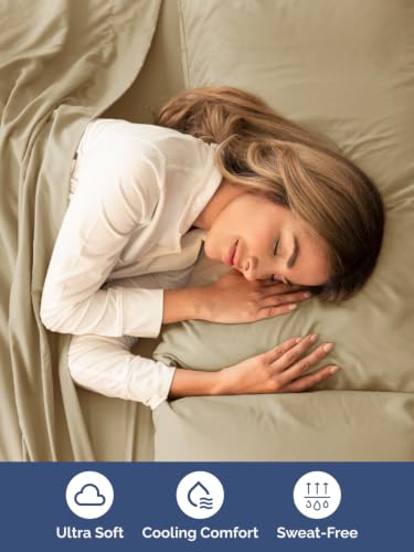 Image of Extra Deep Pocket Twin Size Sheet Set - Breathable & Cooling - Beige