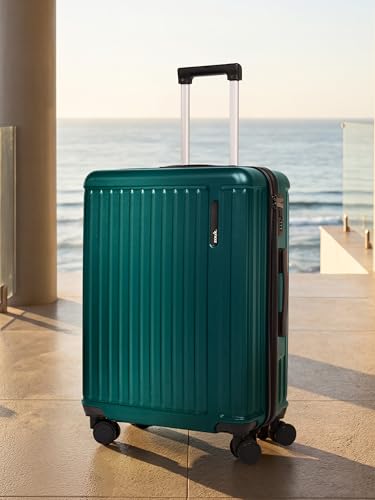Image of ZOUK Sahana Hardcase Luggage Set of 3 (Cabin 49 cm, Medium 68 cm & Large 78 cm), Polycarbonate Suitcase with TSA Lock, 8 Spinner Wheels, Telescopic Handle & Phone Stand | Dark Olive