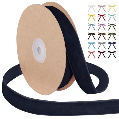 Uiopa Navy Blue Velvet Ribbon 25mm x 9m Single Face Wrapping Ribbon Vintage Velvet Ribbons for Gift Wrapping Wreaths Wedding Party Home Decor DIY Crafts