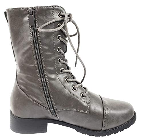 Image of Forever Link Womens Round Toe Military Lace Up Knit Ankle Cuff Low Heel Combat Boots