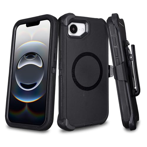 for iPhone 16e Case with Belt Clip Holster Compatible with MagSafe 3-Layer Shockproof Anti-Drop Full Body Protective Case Heavy Duty Rugged Defender Cover for iPhone 16e Black