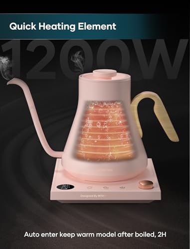 Image of INTASTING Gooseneck Electric Kettle with 1℉ Temperature Control, 0.9 Liter | Fast Heating, Stainless Steel Interior, for Pour Over Coffee, Tea & Boiling Water, Keep Warm, Auto Shut-Off, 1200W, Pink