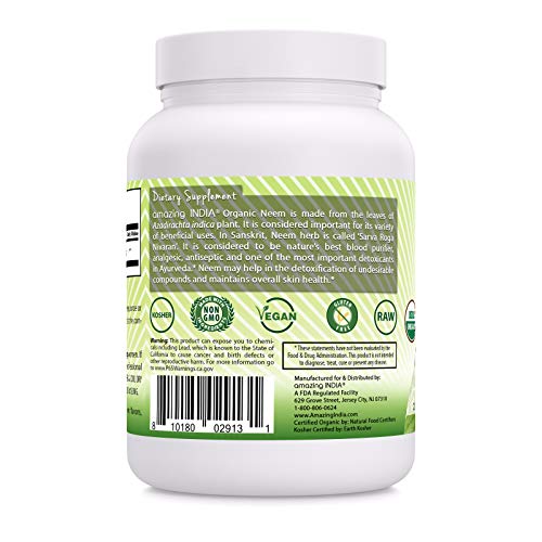 Amazing India Usda Certified Organic Neem Powder (Non-Gmo) 16Oz - Promotes Blood Purification, Healthy Immunity & Healthy Skin #TOP1