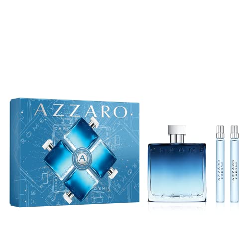 Azzaro Chrome Eau De Parfum 3-Piece Holiday Gift Set - Mens Cologne - Fougère, Aromatic & Woody Fragrance, 3.4 & 0.34 Fl Oz Travel Size Spray, Includes Chrome Eau De Toilette Sample ($149 Value) #TOP6