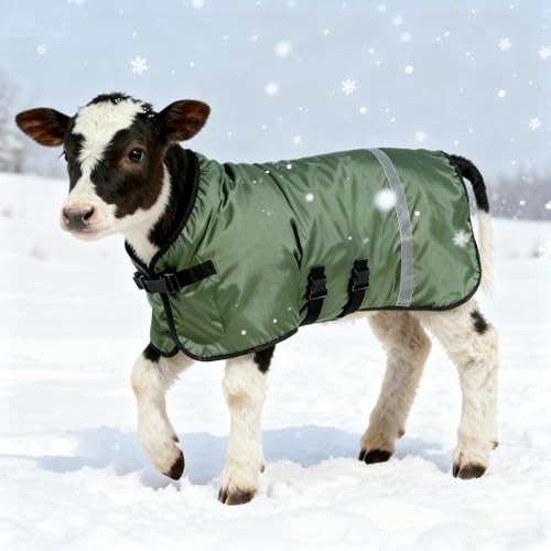 NIUTRIP 2pcs All-Weather Calf Blanket with Fleece Lining & Windproof Shell - Versatile Goat Blankets for Winter and Durable Sheep Blanket with Full Belly Coverage (Green 2pcs)