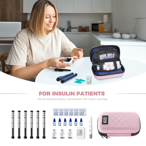 Image of TSA Approved Insulin Cooler Travel Case Diabetic Medication Bag with Thermometer Temperature Display Medication Diabetic Cooler Travel Medicine Organizer Bag for Women & 2 Ice Pack-Pink
