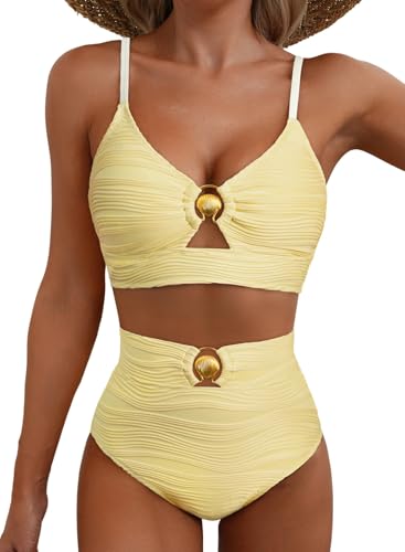 Herseas Women Two Pieces Textured Ruched Bikini...