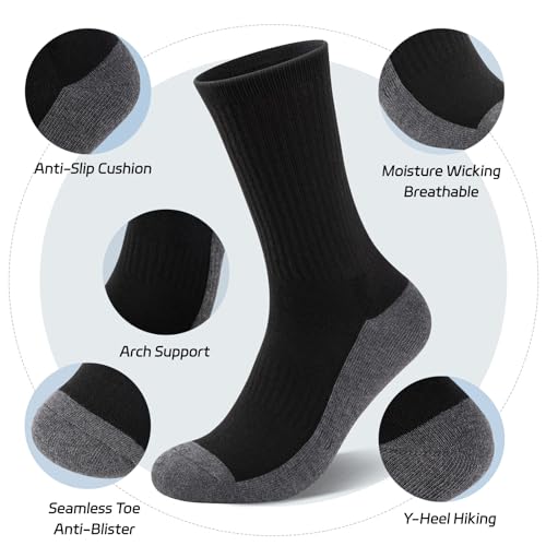 Image of Heatuff 8 Pairs Mens Cushioned Crew Socks, Moisture Wicking Athletic Work Socks