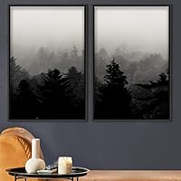 2 Piece Framed Canvas Wall Art Misty Forest Canvas Prints Home Artwork Decoration for Living Room,Bedroom - 16