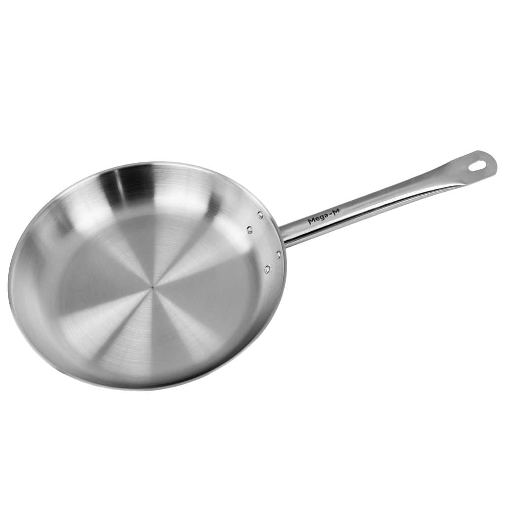 MEGA-M Patelnia Gastronomiczna ze Stali Nierdzewnej 28 cm | Trójwarstwowe Dno Sandwich, Do Kuchenek Gazowych Ceramicznych i Indukcyjnych, Inox