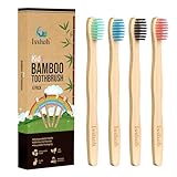 Isshah Kids Bamboo Toothbrushes Biodegradable Handle BPA Free Eco Friendly Children Size, Pack of 4