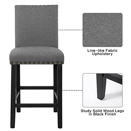 Thksbought Set Of 2 Bar Stools Nail Head Decoration 24 Inch Soft Cushions With Solid Wood Legs(Gray) #TOP3