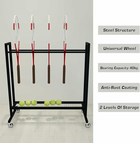Chariot de rangement raquettes de sport mobile compact