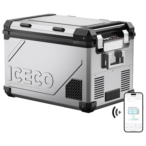 ICECO APL55 Dual Zone Portable Refrigerator Bluetooth Controlled, 55 Liter 12v refrigerator with SECOP Compressor, DC 12/24V, AC 110-240V, for Truck, Car and Home, -4℉~68℉(Silver) Cover