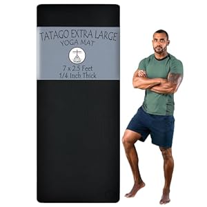 Tatago Extra Large Yoga Mat Thick Extra Wide and Long. Premium 7 Foot XL Yoga Mat That Makes a Great Large Workout Mat Thick & Durable for Home-Wonderful Big Yoga Mat for Kids too! (84 x 30 x 1/4″)