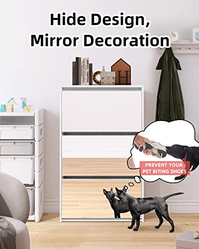 Hopubuy Shoe Cabinet With Mirror, Narrow Shoe Storage Cabinet For Entryway, Wood Slim Shoe Rack 3 Tier Shoe Organizer For Home And Apartment, White #TOP5