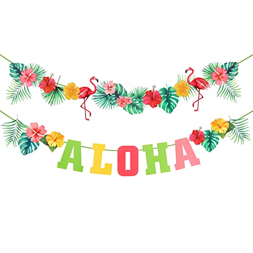 Hileyu Décorations Hawaïennes Aloha Fournitures de Fête de Flamingo Bannières Aloha pour Plage Piscine Fête Tiki Luau Thème Tropical Anniversaire Mariage Fournitures
