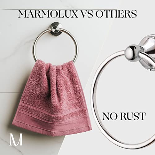 Image of MARMOLUX ACC 2-Pc Bathroom Hardware Set - Hand Towel Holder for Bathroom Wall - Toilet Paper Holder Stand Wall Mount - Towel Holder Hanger Rack Stainless Steel Bathroom Set Towel Ring - Brushed Steel