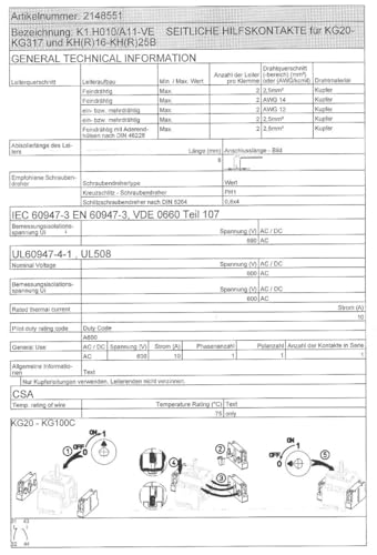 Kraus & Naimer K1 H010/A11-VE Hilfskontakt 1S 1Ö zu KG41 KG64 Bauform VE (2148551 K1.H010/A11-VE)