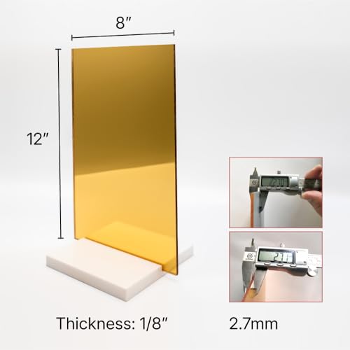 Image of Gold Mirror Acrylic Sheet 8x12 (Pack of 6), 3mm (1 /8 in) Thickness - Acrylic Mirror Sheets for Arts & Crafts, DIY Projects, Gold Mirror, for Laser Cutting and Engraving with CO2