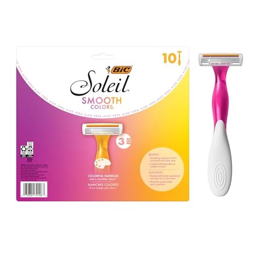 BIC Soleil Smooth Colors Women's Disposable Razors With Aloe Vera and vitamin E Lubricating Strip for Enhanced Glide, With 3 Blades, 10 Count