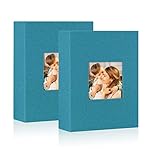 Lanpn Photo Albums 7x5 Pockets, Linen Slip in Top Loading Photo Album Holds 50 Portrait 13x18cm Pictures (Teal, 2 Packs)