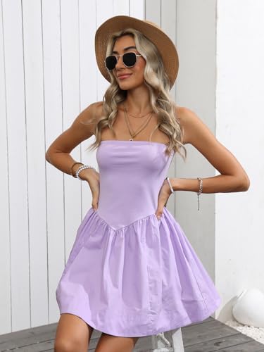 Image of Tube Top Mini Dress for Women Cotton Strapless Short Dress Casual Sexy Summer Vacation Beachy Flowy Sundress