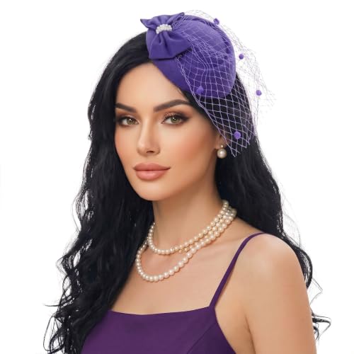 Poualss chapeau fascinator femme voile mariage rétro violet