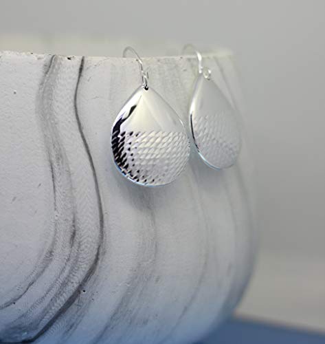 Solidsilver - Sterling Silver Teardrop Diamond-Cut Bottom Design Dangle Hook Earrings #TOP2