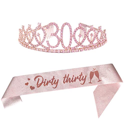 Tiara y faja de cumpleaños rosa el regalo perfecto para 30 cumpleaños
