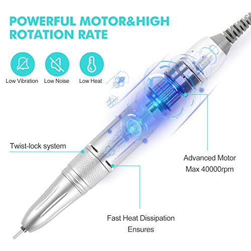 Electric Nail Drill, Portable Nail Drill Kit Rechargeable 40000 Rpm Electric Professional Cordless Efile Nail Drill Machine Set For Acrylic Nails For Home And Salon Use With 17 Bits & 36 Sanding Bands #TOP1