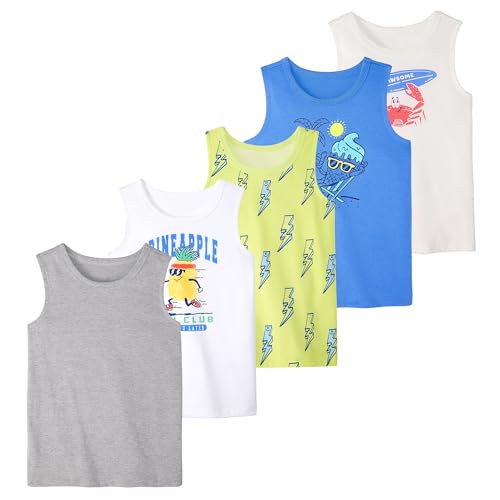Garanimals Toddler Boy Beach Tank Top - Kids Sleeveless Muscle Tank - Size 2T - Off-White Blue Yellow Medium Grey White - 5 Pack Set